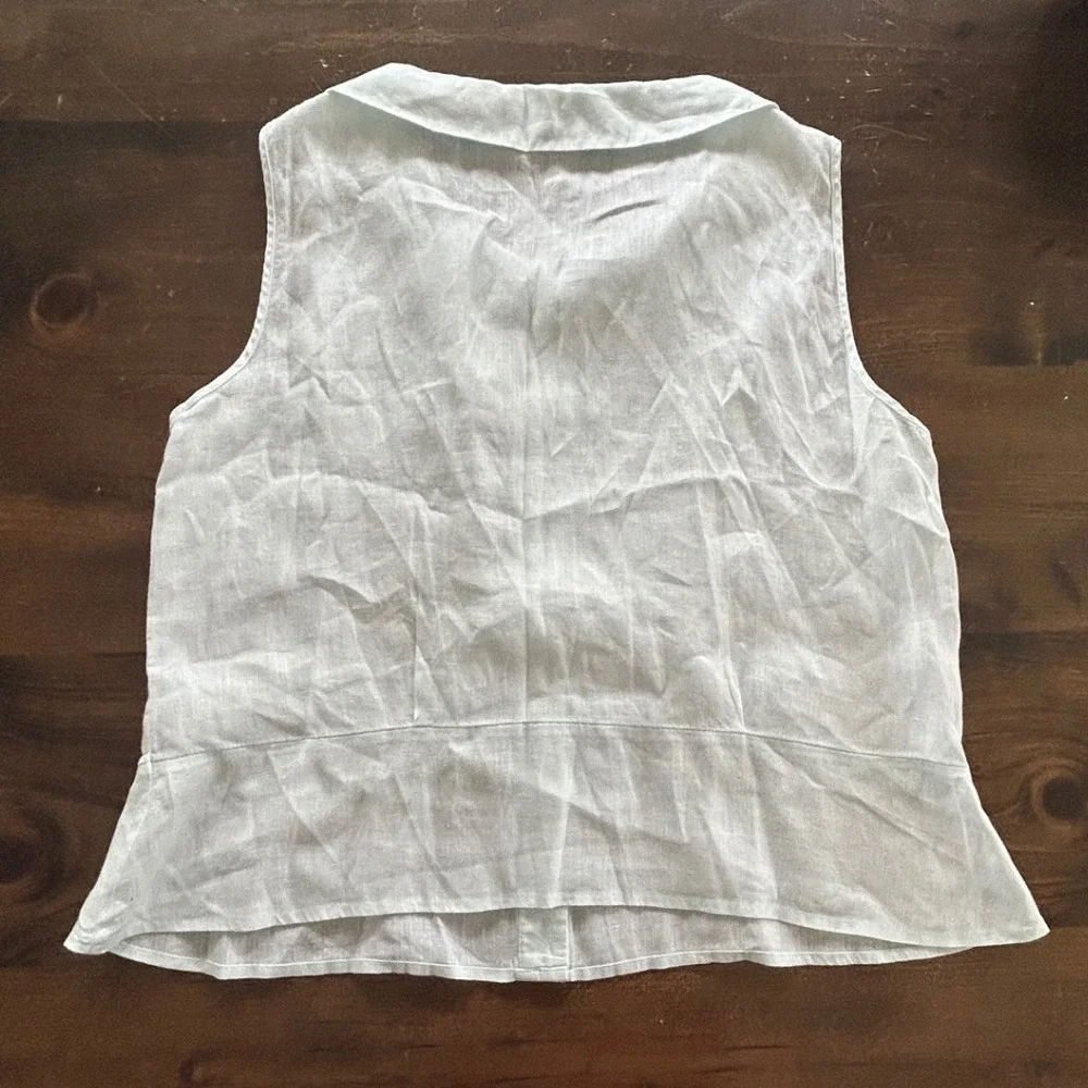 J. Jill Linen Sleeveless Top Shirt Blouse Medium Mint Green Eyelet Cottagecore - Picture 4 of 7